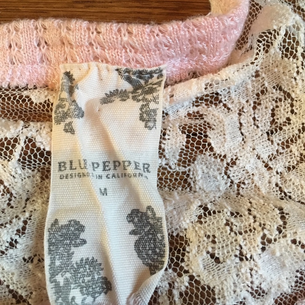 SOLD Blu Pepper sheer pink lace high low sweater - Picture 2 of 5